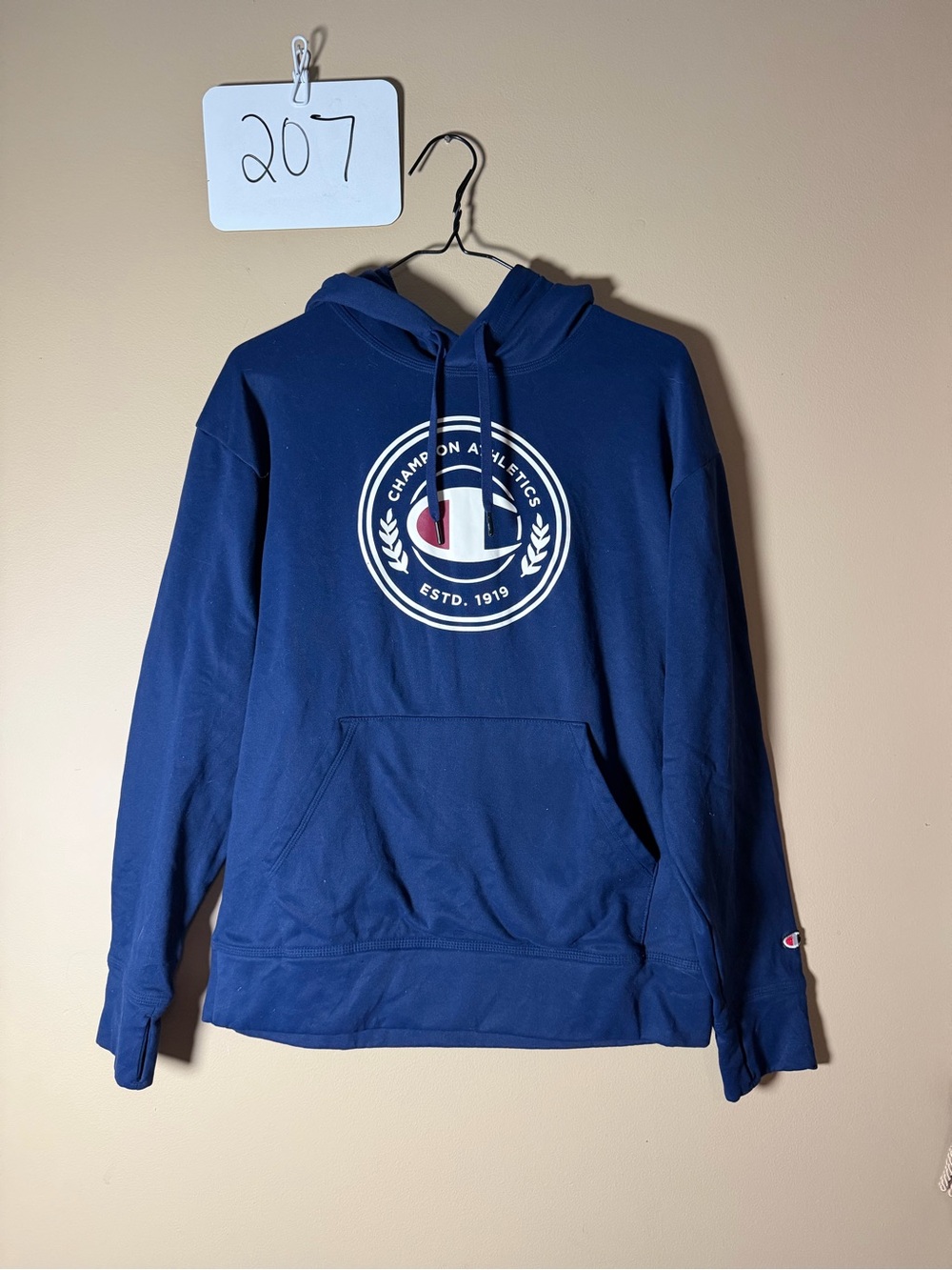 Champion Women’s Blue Pullover Hoodie with Chest Logo Sz M